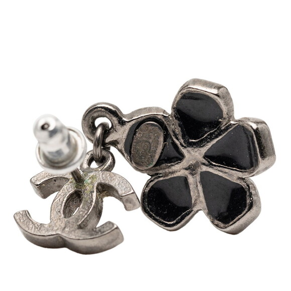 CHANEL Authentic Black Logo Earrings